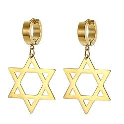 Davidstern Ohrringe für Männer Frauen Edelstahl Punk Style Hexagramm Ohrringe Religiöser Israelischer Schmuck (Gold) von UNIFT