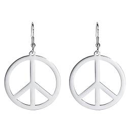Peace-Zeichen-Ohrringe für Damen, Edelstahl, Hippie-Stil, geometrische Ohrringe, Schmuckzubehör für 60er oder 70er Jahre, Edelstahl, Kein Edelstein von UNIFT