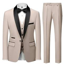 Herren 3 Stück Anzug Slim Fit Kleid Smoking Anzüge für Männer Einfarbig Hochzeit Klassische Smoking Set, Beige, XL von UNINUKOO