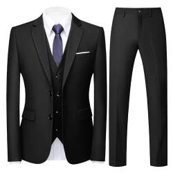 UNINUKOO Herren Anzug 3-teiliges Kleid Smoking Set 2 Butttons Dineer Formal Business Hochzeit Anzüge für Männer, Schwarz, 54 von UNINUKOO