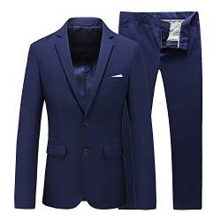 UNINUKOO Herren Anzug Slim Fit 2 Knopf 2 Stück Party Abendessen Kleid Solide Smoking Blazer Jacke Hosen Anzüge für Männer Set, Marineblau, 48 von UNINUKOO