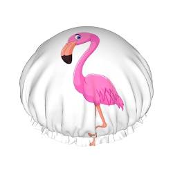 Cartoon Flamingo bedruckte Duschhaube, wasserdicht, wiederverwendbar, doppellagig, für kurze und lange Haare von UNIOND
