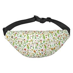 Frühling Cartoon Blumen Gedruckt Fanny Pack Verstellbarer Gurt Gürteltasche Casual Taille Tasche für Sport Reisen, Schwarz , Einheitsgröße von UNIOND