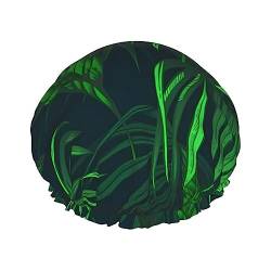 Grüne tropische Dschungelpflanze bedruckte Duschhaube wasserdichte Badekappe wiederverwendbare doppellagige Duschhaarkappe für kurzes und langes Haar von UNIOND
