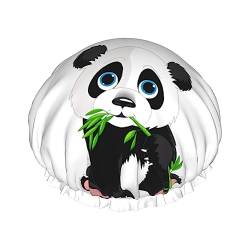 Niedlicher Panda-bedruckte Duschhaube, wasserdicht, wiederverwendbar, doppellagig, für kurzes und langes Haar von UNIOND