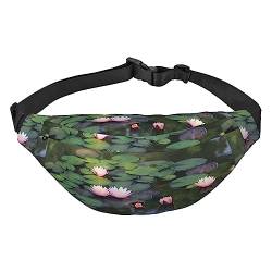 Schöne Lotus Blume gedruckt Bauchtasche Verstellbarer Gurt Gürteltasche Casual Hüfttasche für Sport Reisen, Schwarz , Einheitsgröße von UNIOND