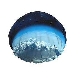 Space Planet bedruckte Duschhaube, wasserdicht, wiederverwendbar, doppellagig, für kurzes und langes Haar von UNIOND