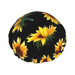 Sunflower Blooming bedruckte Duschhaube, wasserdicht, wiederverwendbar, doppellagig, für kurzes und langes Haar von UNIOND