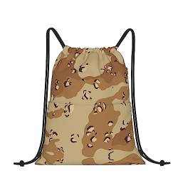 UNIOND Desert Camo bedruckter Rucksack mit Kordelzug, wasserdicht, leicht, Sportrucksack mit Reißverschlusstasche für Herren und Damen, Schwarz , One size von UNIOND