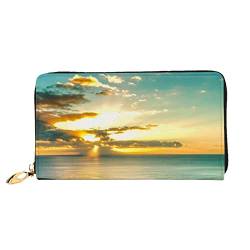 UNIOND Hawaii Sunbeams Printed Zip Around Wallet Damen Leder Lange Geldbörse Kreditkartenetui für Shopping Büro Reisen, Schwarz , Einheitsgröße von UNIOND