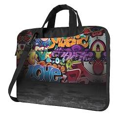 UNIOND Laptoptasche Graffiti Hip Hop Gedruckt Aktentasche Verstellbarer Schultergurt Computertasche für Männer Frauen, Schwarz , 14 inch von UNIOND