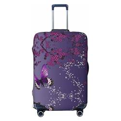 UNIOND Lila Pflaume Schmetterling bedruckte Gepäckabdeckung Elastische Kofferabdeckung Reisegepäckschutz passend für 45,7-81,3 cm Gepäck, Schwarz , L von UNIOND