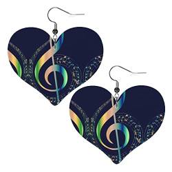 UNIOND Musiksymbole, bedruckte Leder-Herz-Ohrringe, leicht, baumelnd, Kunstleder-Ohrringe für Damen und Mädchen, Einheitsgröße von UNIOND