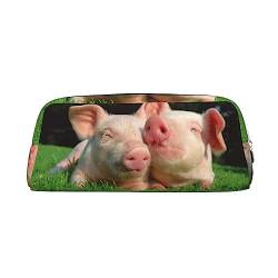 UNIOND Niedliches Schwein gedruckt Bleistift Tasche Tragbare Leder Stift Fall Wasserdicht Reise Make-up Tasche für Arbeit Büro Urlaub, silber, Einheitsgröße, Federmäppchen von UNIOND