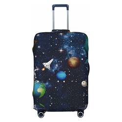 UNIOND Outer Space Rocket Astronaut bedruckte Gepäckabdeckung, elastische Kofferabdeckung, Reisegepäckschutz, passend für 45,7-81,3 cm Gepäck, Schwarz , XL von UNIOND