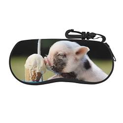 UNIOND Schweine, Eiscreme, bedrucktes Brillenetui, tragbar, weiches Brillenetui, Neopren, Sonnenbrillenetui mit Reißverschluss, Schwarz , One size von UNIOND