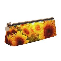 UNIOND Sunshine Sunflower Field Printed Triangle Pencil Case Leather Large Capacity Pencil Pouch Portable Pen Bag for Office Work Travel, weiß, Einheitsgröße, Federmäppchen aus Leder von UNIOND