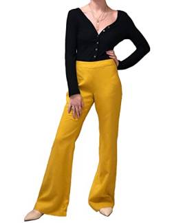 Unique 21 Damen Linen Flared Trousers Casual Pants, Yellow, 10 von UNIQUE 21