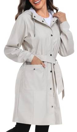 UNIQUEBELLA Damen Trenchcoat Langer Mantel Winddichter Jacke Einfarbig Kapuzenjacke Damenmantel Windjacke Übergangsmantel mit Taschen mit Knöpfen von UNIQUEBELLA