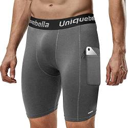 UNIQUEBELLA Kompressionsshorts Herren, Schnelltrocknendes Funktionsunterhose Kurz, Atmungsaktive Laufhose mit Seitentaschen Tights für Running Sport Gym (M, Grau) von UNIQUEBELLA