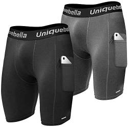 UNIQUEBELLA Kompressionsshorts Herren, Schnelltrocknendes Funktionsunterhose Kurz, Atmungsaktive Laufhose mit Seitentaschen Tights für Running Sport Gym (S, Schwarz Grau) von UNIQUEBELLA