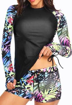 UNIQUEBELLA Rash Guard Damen, UV-Schutz UPF 50+ Langarm Surf Shirt mit Schönen Mustern Bademode Badeshirt - Schwimmen Tankini XS-XL Rashguard für Women von UNIQUEBELLA