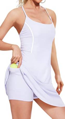 UNIQUEBELLA Tenniskleid Damen mit Shorts & Abnehmbarer BH, Mädchen Tennis Kleider mit Taschen - Sommerkleid Tennis Röcke für Golf Sports Athletic Workout von UNIQUEBELLA