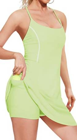 UNIQUEBELLA Tenniskleid Damen mit Shorts & Abnehmbarer BH, Mädchen Tennis Kleider mit Taschen - Sommerkleid Tennis Röcke für Golf Sports Athletic Workout von UNIQUEBELLA