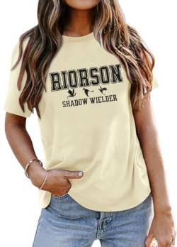 Besticktes Shirt für Damen, Motiv: Riorson Shadow Wielder, Drachenreiter, Grafik-T-Shirt, lässig, kurzärmelig, aprikose, Mittel von UNIQUEONE