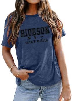 UNIQUEONE Besticktes Shirt für Damen Motiv: Riorson Shadow Wielder Drachenreiter Grafik-T-Shirt lässig kurzärmelig Blau Mittel von UNIQUEONE