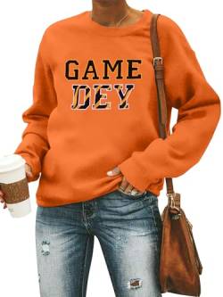 UNIQUEONE Game Day Sweatshirt für Damen, lustiger Team-Fan, Fußball-Saison, Kapuzenpullover, Sonntags-Shirt, Rundhalsausschnitt, langärmeliger Pullover, Orange/Abendrot im Zickzackmuster (Sunset von UNIQUEONE