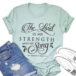 Uniqueone Damen-T-Shirt mit Aufdruck „The Lord is My Strength and My Song“ - Blau - X-Groß von UNIQUEONE