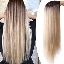 Haarperücke Haarersatz Perücken gefärbt lange gerade Haar Perücke Frauen natürliche Gradientenfarbe Synthetische Perücke Perücken für Frauen (Color : A, Size : 24inches) von UNNS