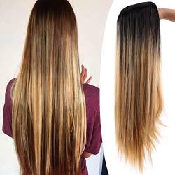 Haarperücke Haarersatz Perücken gefärbt lange gerade Haar Perücke Frauen natürliche Gradientenfarbe Synthetische Perücke Perücken für Frauen (Color : B, Size : 24inches) von UNNS