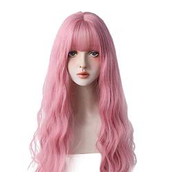 Haarperücke Haarersatz Perücken lange lockige rosa synthetische Perücken mit Pony täglicher Verschleiß for Frauen Perücken für Frauen (Color : D, Size : 26 inch) von UNNS