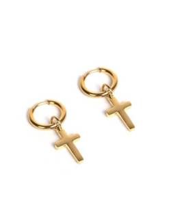 Kreuz Creolen Ohrringe für Herren und Damen - Ohrringe mit Cross Anhänger aus Edelstahl und 18K Gold - Wasserfeste Ohrringe - 2er Set (Gold) von UNSHINEBAR
