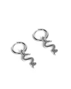 Schlangen Creolen Ohrringe für Herren und Damen - Ohrringe mit Schlange Anhänger aus Edelstahl und 18K Gold - Wasserfeste Ohrringe - 2er Set (Silber) von UNSHINEBAR