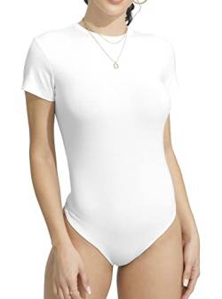 UNTYHOTS Damen Langarm Kurzarm Body Rundhals Basic gerippte T-Shirts, Kurzarm Weiß, XXL von UNTYHOTS