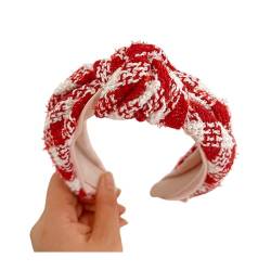 Damen Weihnachten Stirnbänder Vintage Red Knotted Hairbänder mit Breit Geflochtenem Haarzubehör von UNeedVog