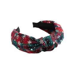 Frauen Weihnachten Stirnbänder Vintage Knotted Haarbänder Schneeflockenplaid Rotes Weihnachtskopf von UNeedVog