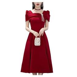 Frauenkleid Wein Rot Hohe Taille A-line Square Kragenkleider Hochzeit Toast Braut Engagement von UNeedVog