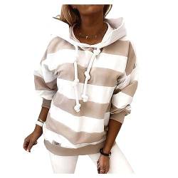 UNeedVog Damen Hoodie Streifen Leichter Pullover Lose Kapuze -farbkontrast Sweatshirt Gestreift von UNeedVog