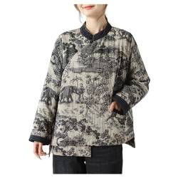 UNeedVog Damen -baumwollpolstermantel Chinese Rustic Style Printed Jacket Leichter Warmer Tanganzug von UNeedVog