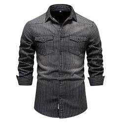 UNeedVog Herren -Denim -Streifen -Hemd Retro Long Sleeve Button Jeans Hemd Cargo Western Cowboy -Hemd von UNeedVog