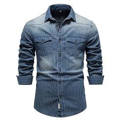 UNeedVog Herren -Denim -Streifen -Hemd Retro Long Sleeve Button Jeans Hemd Cargo Western Cowboy -Hemd von UNeedVog
