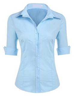 UNibelle Bluse Damen elegan Hemd bügelfrei Arbeitshemd Damen Hemdbluse Büro Formelle Anlässe (Blau, XXL) von UNibelle