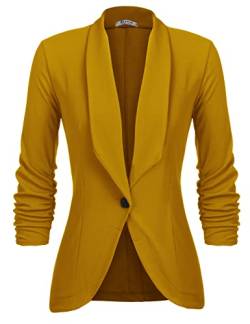 UNibelle Damen Blazer 3/4 Arm Lang Jacken V-Ausschnitt Stretch Elegant Bolero Jacke Tailliert Damenblazer Ockergelb XL von UNibelle