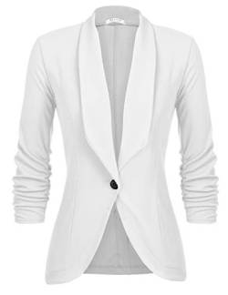 UNibelle Damen Casual Blazer 3/4 Arm Open Front Jacke Sportlich Elegant Sweatblazer Business Geschäft Weiß L von UNibelle