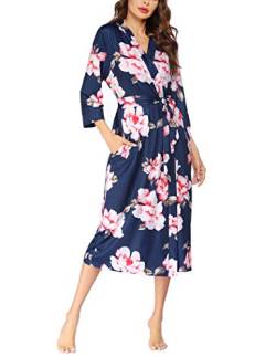 UNibelle Damen Floral Morgenmantel lang leicht Kimono Dünn Saunamantel weich Robe Tasche Frauen Bademantel Sommer Blumen S von UNibelle