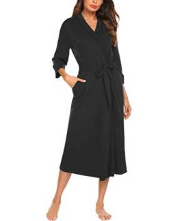 UNibelle Damen Morgenmantel Damen Sexy Baumwolle Saunamantel Bademantel Nachtwäsche Kimono Schlafanzug Herbst Schwarz S von UNibelle